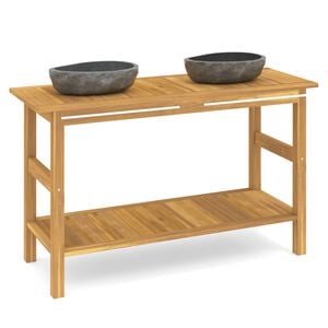 vidaXL Tocador de ba&ntilde;o con lavabos piedra de r&iacute;o madera maciza de teca