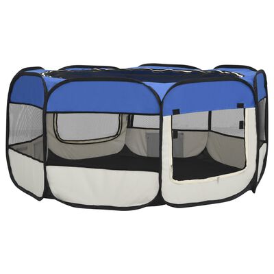 vidaXL Parque de perros plegable y bolsa transporte azul 145x145x61cm