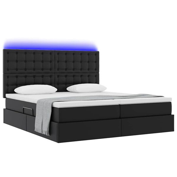 vidaXL Cama con almacenamiento y LED con cabecera Negro 200 x 200 cm