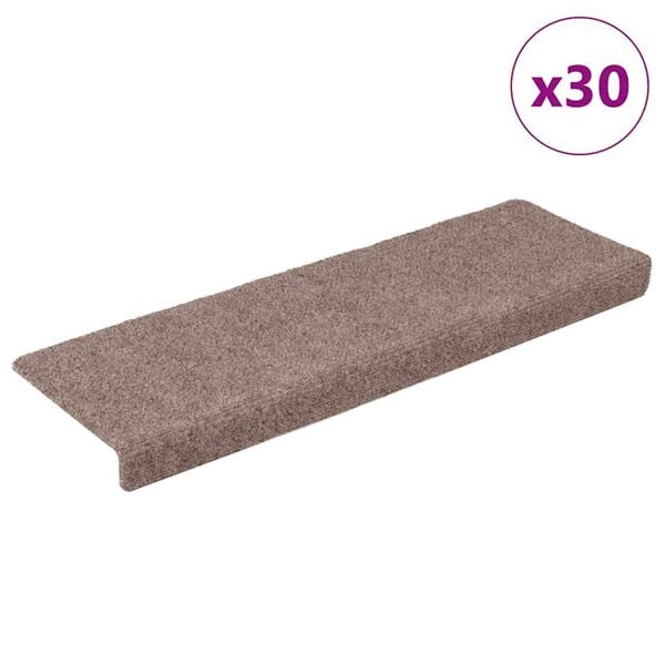 vidaXL Felpudos autoadhesivos para escaleras, 30 unidades, 65 x 21 x 4 cm, marr&oacute;n claro, borde rectangular