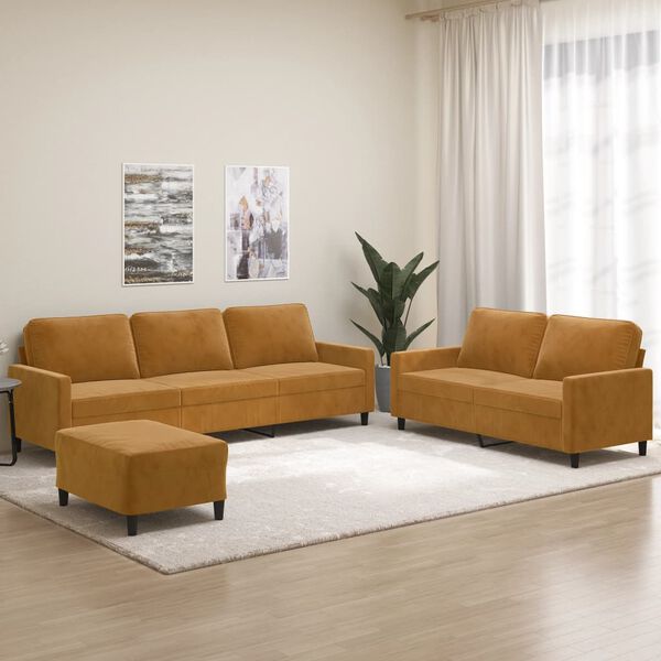 vidaXL Juego de sof&aacute;s con cojines 3 piezas terciopelo marr&oacute;n