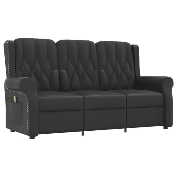 vidaXL Sillón reclinable de masaje de 3 plazas cuero sintético negro