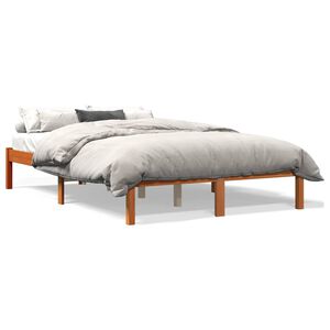 vidaXL Cama sin colch&oacute;n madera maciza de pino marr&oacute;n cera 140x200 cm