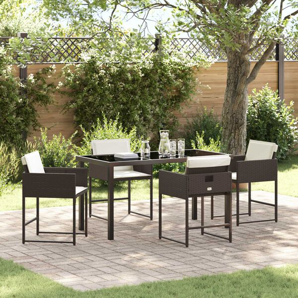 vidaXL Conjunto de Comedor de Jard&iacute;n 5 pcs Marr&oacute;n rat&aacute;n sint&eacute;tico