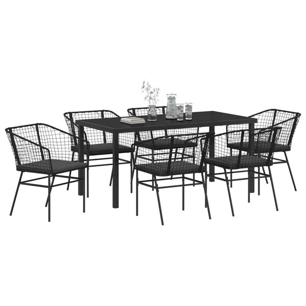 vidaXL Conjunto de Comedor de Jard&iacute;n 7 pcs Negro rat&aacute;n sint&eacute;tico