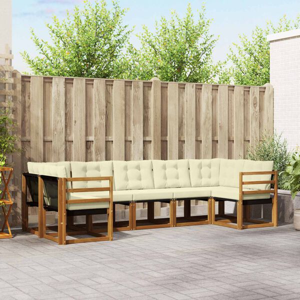 vidaXL Conjunto de sof&aacute;s de exterior con coj&iacute;n 7 pcs Natural y negro