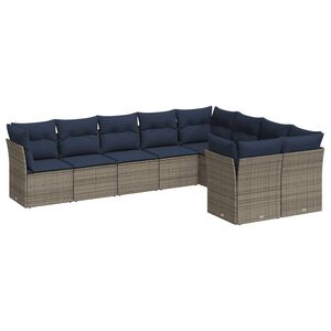 vidaXL Set de sof&aacute;s de jard&iacute;n 9 pzas con cojines rat&aacute;n sint&eacute;tico gris