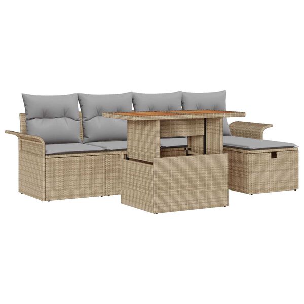 vidaXL Conjunto de sof&aacute; de jard&iacute;n 6 pcs Beige rat&aacute;n sint&eacute;tico