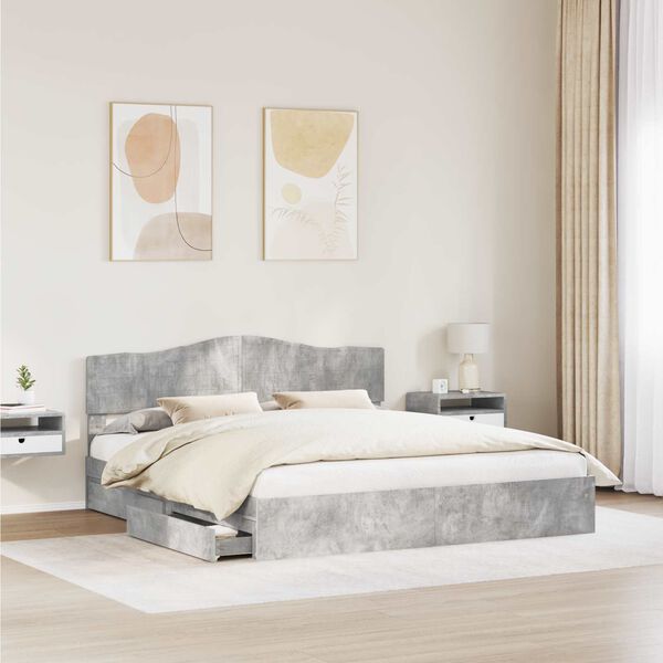 vidaXL Cama con almacenamiento con cabecera Gris Concreto 200 x 200 cm