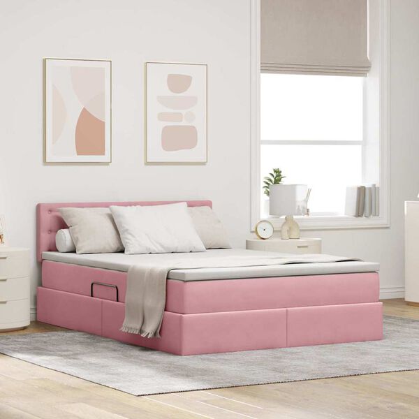 vidaXL Cama con almacenamiento y LED Rosa 140 x 200 cm Terciopelo
