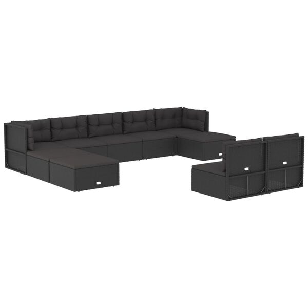 vidaXL Set de muebles de jard&iacute;n 10 pzas cojines rat&aacute;n sint&eacute;tico negro