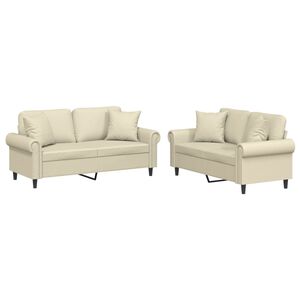 vidaXL Juego de sof&aacute;s con cojines 2 piezas cuero sint&eacute;tico color crema