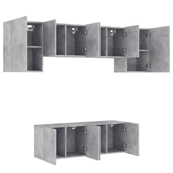 vidaXL Muebles de TV de pared 6 pzas madera ingenier&iacute;a gris hormig&oacute;n