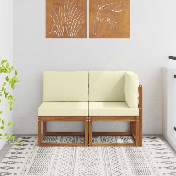 vidaXL Sof&aacute; de esquina y centro para exterior 2 Pieza Natural y Crema