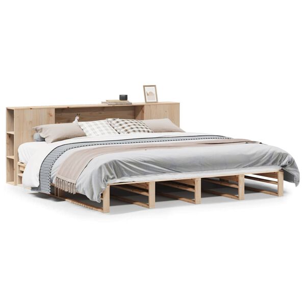vidaXL Cama con estanter&iacute;a sin colch&oacute;n madera maciza 180x200 cm