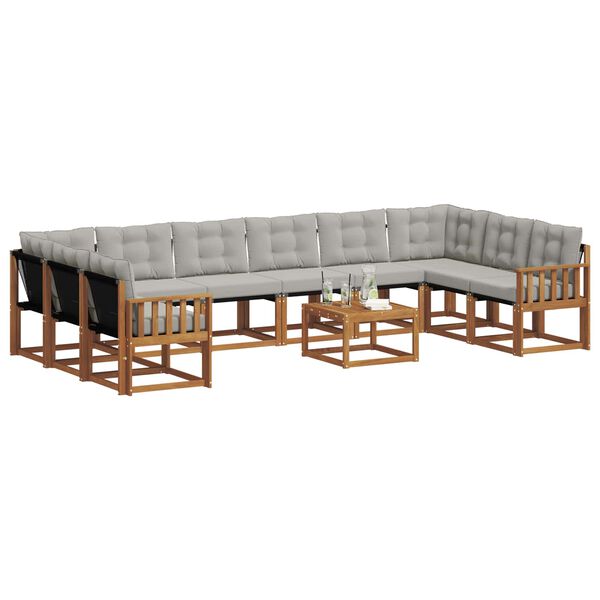 vidaXL Conjunto de sof&aacute;s de exterior 11 pcs Gris Natural y Claro