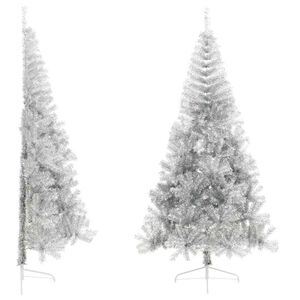 vidaXL Medio &aacute;rbol de Navidad artificial con soporte PET plata 210 cm