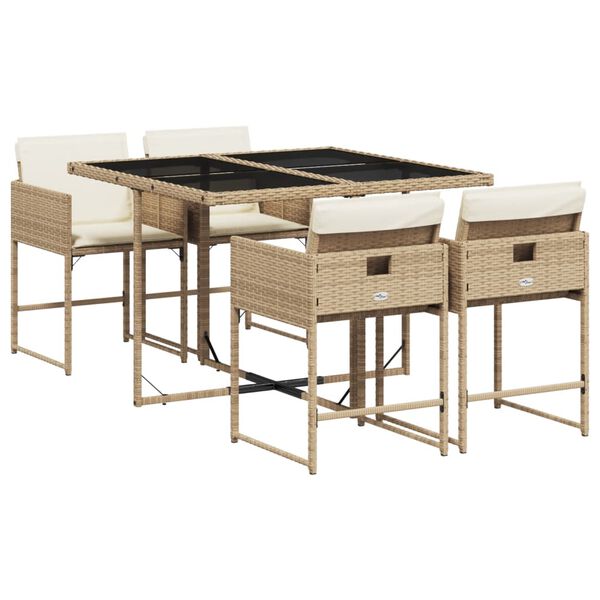 vidaXL Set comedor de jard&iacute;n 5 pzas con cojines rat&aacute;n sint&eacute;tico beige