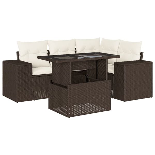 vidaXL Set comedor de jardín 5 piezas y cojines ratán sintético marrón