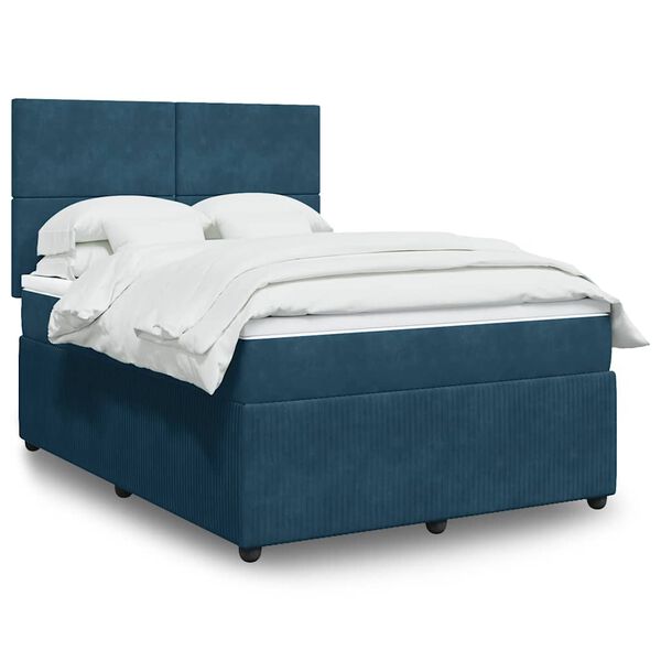 vidaXL Cama box spring con colch&oacute;n terciopelo azul 160x200 cm