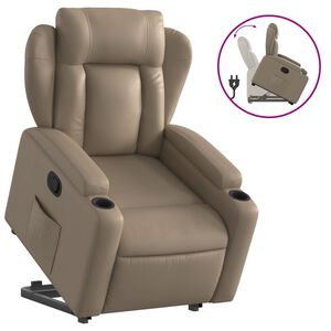 vidaXL Sill&oacute;n reclinable elevable cuero artificial color capuchino