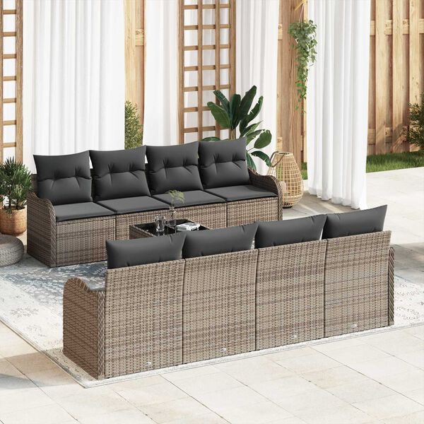vidaXL Conjunto de sofá de jardín con cojín con almohada 9 pcs Gris