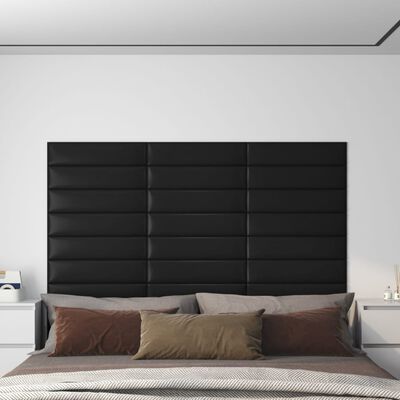 vidaXL Paneles de pared 12 uds cuero sintético negro 60x15 cm 1,08 m²