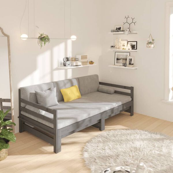 vidaXL Sof&aacute; cama extra&iacute;ble madera maciza de pino gris 2x(80x200) cm
