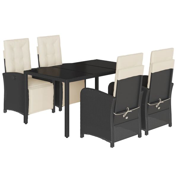 vidaXL Set de muebles jard&iacute;n 5 pzas con cojines rat&aacute;n sint&eacute;tico negro