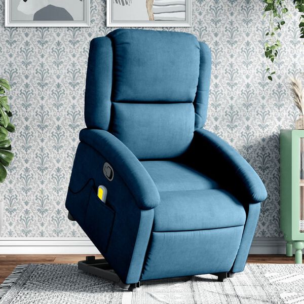 vidaXL Sill&oacute;n reclinable de masaje elevable terciopelo azul