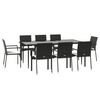 vidaXL Set de comedor de jard&iacute;n 9 pzas y cojines rat&aacute;n sint&eacute;tico negro