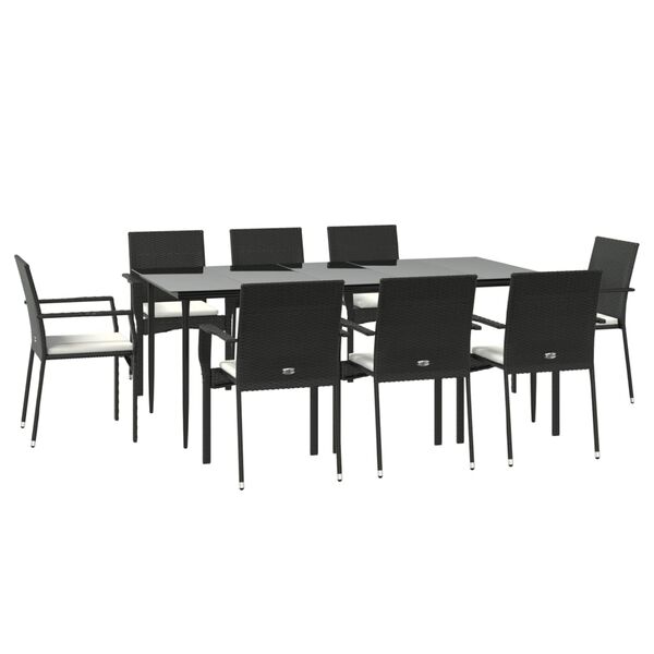 vidaXL Set de comedor de jard&iacute;n 9 pzas y cojines rat&aacute;n sint&eacute;tico negro