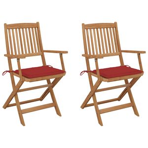 vidaXL Sillas de jard&iacute;n plegables 2 uds y cojines madera maciza acacia
