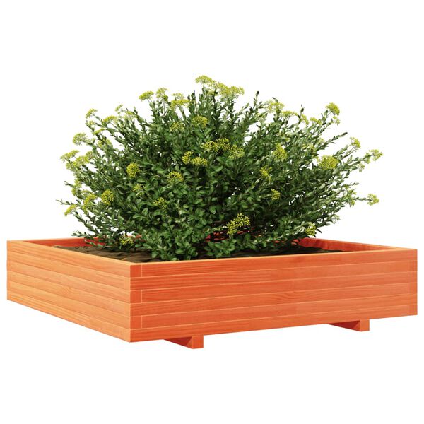 vidaXL Jardinera de madera maciza de pino marr&oacute;n cera 110x110x26,5 cm