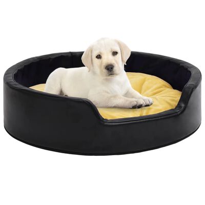 vidaXL Cama de perro felpa y cuero sintético negro amarillo 99x89x21cm