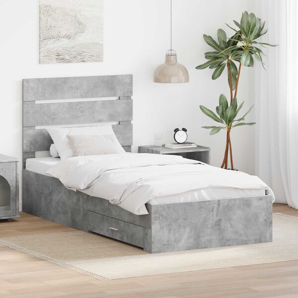 vidaXL Estructura de cama con caj&oacute;n Gris Concreto y Plata 70 x 190 cm