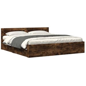 vidaXL Cama con cabecero madera de ingenier&iacute;a roble ahumado 200x200 cm