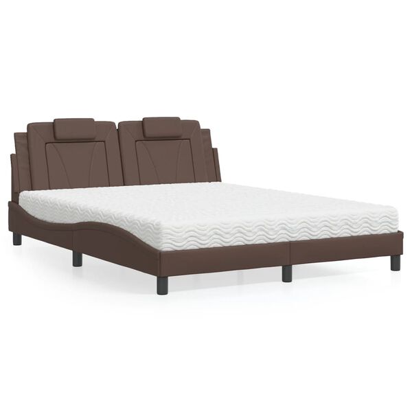 vidaXL Cama Viana con colchón cuero sintético marrón 160x200 cm