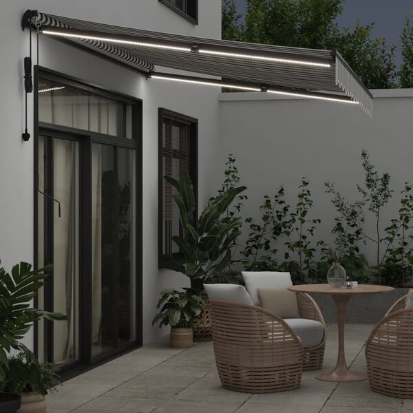 vidaXL Toldo retr&aacute;ctil autom&aacute;tico luz LED antracita blanco 350x250 cm
