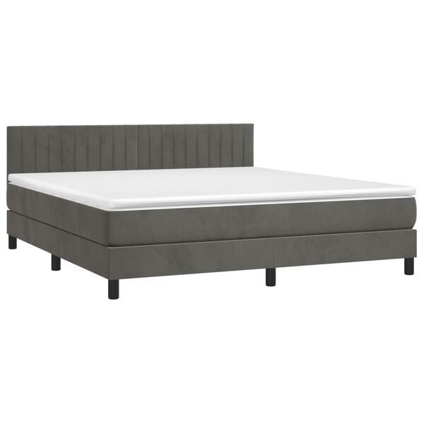 vidaXL Cama box spring colch&oacute;n y LED terciopelo gris oscuro 160x200 cm