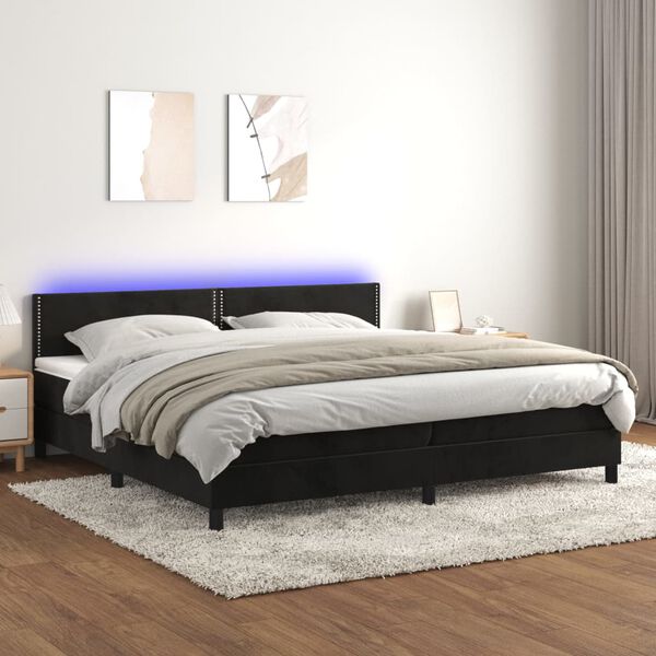 vidaXL Cama box spring colch&oacute;n y LED terciopelo negro 200x200 cm