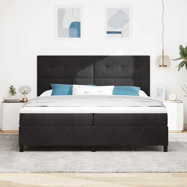 vidaXL Cama tipo Box Spring con colch&oacute;n Negro 200 x 200 cm Terciopelo