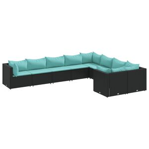 vidaXL Set de sof&aacute;s de jard&iacute;n con cojines 9 pzas rat&aacute;n sint&eacute;tico negro