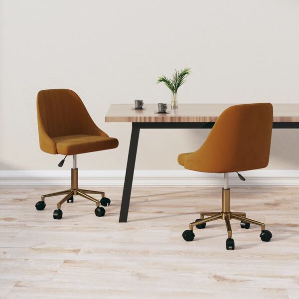 vidaXL Sillas de comedor giratorias 2 uds terciopelo marr&oacute;n