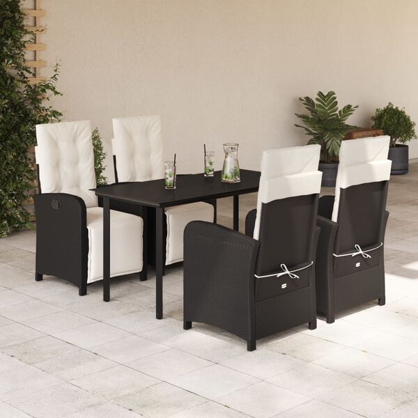 vidaXL Set de muebles jard&iacute;n 5 pzas con cojines rat&aacute;n sint&eacute;tico negro