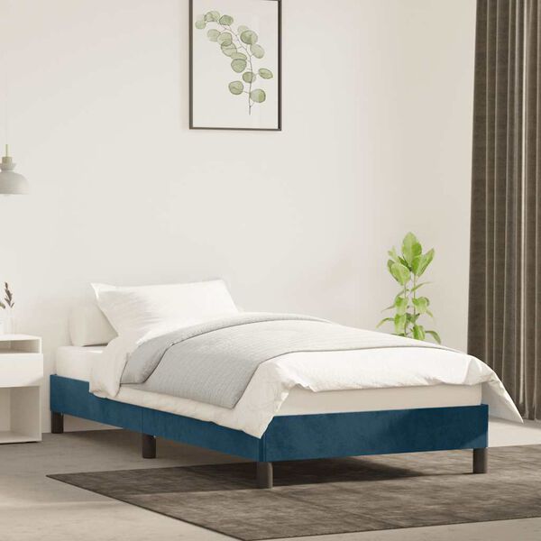 vidaXL Estructura de cama sin colch&oacute;n terciopelo azul oscuro 90x200 cm