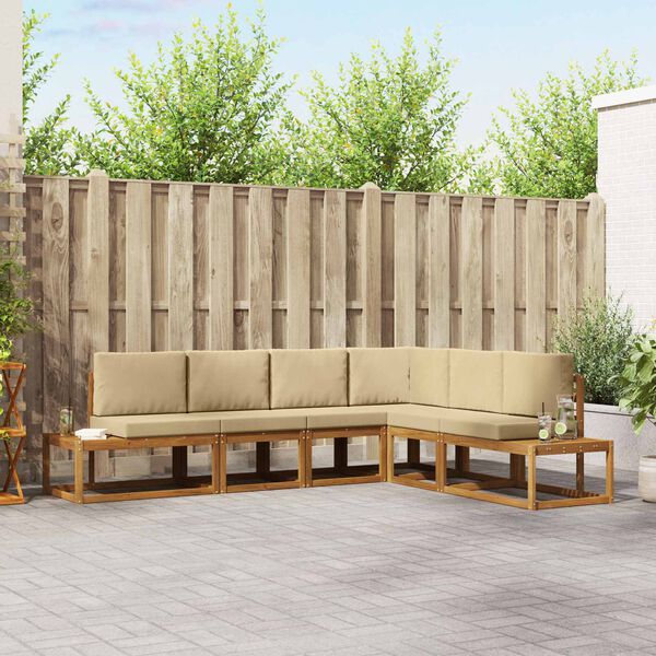 vidaXL Conjunto de sof&aacute;s de exterior con coj&iacute;n 6 Pieza Natural y Beige