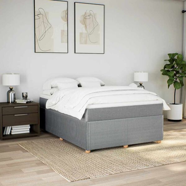 vidaXL Cama box spring con colch&oacute;n tela gris claro 160x200 cm