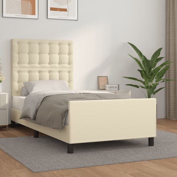 vidaXL Estructura de cama sin colch&oacute;n cuero sint&eacute;tico crema 90x190 cm