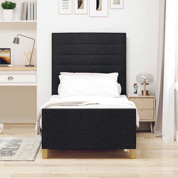 vidaXL Estructura de cama con cabecera Negro 90 x 200 cm tela